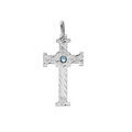 Pendentif en argent rhodi&eacute; croix avec diamantage en croisillons et oxyde bleu ciel