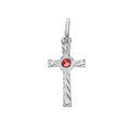 Pendentif en argent rhodi&eacute; petite croix motifs stri&eacute;s avec oxyde rouge au centre