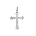 Pendentif en argent rhodi&eacute; croix large motifs diamant&eacute;s en &eacute;toile