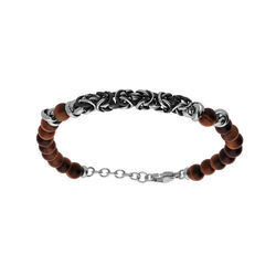 Bracelet en acier boules Oeil de tigre v&eacute;ritable rouge et maille royale 19+2cm