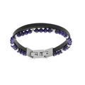 Bracelet en acier double avec cuir noir et perles Sodalite 19cm et double fermoir 20,5cm Artemare