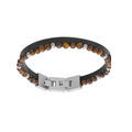 Bracelet en acier double cuir marron et perles Oeil de tigre 19cm et double fermoir 20,5cm Artemare