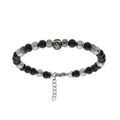 Bracelet en acier motif et boules et pierres v&eacute;ritables Labradorite et Onyx 19+2cm Artemare
