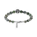 Bracelet en acier boules Jaspe v&eacute;ritable vert avec arbre de vie 18+3cm Artemare