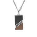 Collier en acier cha&icirc;ne avec pendentif rectangulaire aspect bois et bande en biais avec c&acirc;ble 50+5cm Artemare