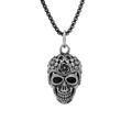 Collier en acier patin&eacute; cha&icirc;ne avec pendentif t&ecirc;te de mort 55+10cm Artemare