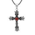 Colliers sur Artemare : Collier en acier cha&icirc;ne avec pendentif croix patin&eacute; oxyde rouge serti 55+10cm
