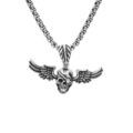 Collier en acier patin&eacute; cha&icirc;ne avec pendentif t&ecirc;te de mort avec ailes 50+10cm