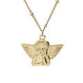 Collier en acier et PVD jaune cha&icirc;ne avec pendentif Angelot 40+5cm