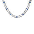 Collier en acier avec oxydes blancs et bleus fonc&eacute; sertis double fermoir 44cm r&eacute;glable 40cm