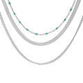Collier en acier 3 rangs avec perles couleur turquoise de synth&egrave;se 42+4cm Artemare