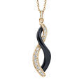 Colliers sur Artemare : Collier en vermeil cha&icirc;ne avec pendentif 2 rubans 1 c&eacute;ramique noire et l'autre oxydes blanc serti 42+3cm