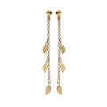 Boucles d'oreille en plaqu&eacute; or cha&icirc;nette suspendue avec feuilles et fermoir poussette