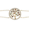 Bracelet en plaqu&eacute; or double cha&icirc;ne avec arbre de vie oxydes multi couleurs sertis 16+3cm