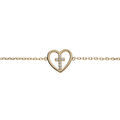 Bracelet en plaqu&eacute; or cha&icirc;ne avec coeur avec croix oxydes blancs sertis 18cm r&eacute;glable 16