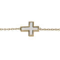 Bracelet en plaqu&eacute; or cha&icirc;ne avec croix Nacre blanche 18cm r&eacute;glable 16cm