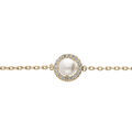 Bracelet en plaqu&eacute; or cha&icirc;ne avec Perle de culture d'eau douce contour oxydes blancs 18cm r&eacute;glable 16