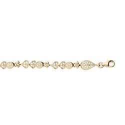 Bracelet en plaqu&eacute; or oxydes blancs sertis et motifs coeurs filigranes 16+3cm