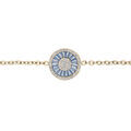 Bracelet en plaqu&eacute; or cha&icirc;ne avec rond en oxydes bleus et contour oxydes blancs sertis 16+3cm