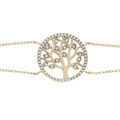 Bracelets sur Artemare : Bracelet en plaqu&eacute; or double cha&icirc;ne avec arbre de vie oxydes blancs sertis 16+3cm