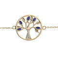 Bracelet en plaqu&eacute; or cha&icirc;ne avec arbre de vie oxydes bleus et blancs sertis 16+3cm Artemare