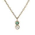 Collier en plaqu&eacute; or cha&icirc;ne avec pendentif 2 oxydes vert et blanc sertis clos 40+4cm
