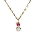 Colliers sur Artemare : Collier en plaqu&eacute; or cha&icirc;ne avec pendentif 2 oxydes fushia et blanc sertis clos 40+4cm