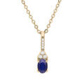 Collier en plaqu&eacute; or cha&icirc;ne avec pendentif long oxydes bleu et blancs sertis 40+5cm