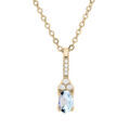 Collier en plaqu&eacute; or cha&icirc;ne avec pendentif long Topaze bleu v&eacute;ritable et oxydes blancs sertis 40+5cm