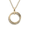 Collier en plaqu&eacute; or cha&icirc;ne avec pendentif double cercle lisse et scintillant oxydes blancs sertis 40+4cm