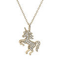Collier en plaqu&eacute; or cha&icirc;ne avec pendentif licorne oxydes blancs sertis 42cm regl 40 et 38cm
