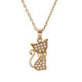 Collier en plaqu&eacute; or cha&icirc;ne avec pendentif chat oxydes blancs sertis 43cm r&eacute;glable 41 et 39cm