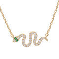 Collier en plaqu&eacute; or avec pendentif serpent oxydes blancs et verts sertis 40+5cm Artemare