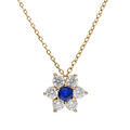 Colliers sur Artemare : Collier en plaqu&eacute; or cha&icirc;ne avec pendentif marguerite oxydes centre bleu fonc&eacute; et contour blancs sertis 40+5cm