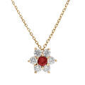 Colliers sur Artemare : Collier en plaqu&eacute; or cha&icirc;ne avec pendentif marguerite oxydes centre rouge fonc&eacute; et contour blancs sertis 40+5cm