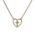 Colliers sur Artemare : Collier en plaqu&eacute; or cha&icirc;ne avec pendentif coeur avec croix oxydes blancs sertis 38+4cm