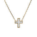Colliers sur Artemare : Collier en plaqu&eacute; or cha&icirc;ne avec pendentif croix Nacre blanche 38+4cm