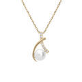 Colliers sur Artemare : Collier en plaqu&eacute; or cha&icirc;ne avec pendentif Perle de culture d'eau douce blanche et oxydes blancs sertis 42+3cm