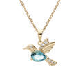 Colliers sur Artemare : Collier en plaqu&eacute; or cha&icirc;ne avec pendentif oiseau oxyde bleu 42+3cm