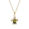 Collier en plaqu&eacute; or cha&icirc;ne avec pendentif tortue oxyde vert et blancs 42+3cm