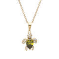 Collier en plaqu&eacute; or cha&icirc;ne avec pendentif tortue oxyde vert et blancs 42+3cm