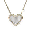 Collier en plaqu&eacute; or avec pendentif coeur oxydes blancs rectangulaires et contour oxydes blancs sertis 40+8cm