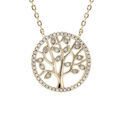 Collier en plaqu&eacute; or avec pendentif arbre de vie oxydes blancs sertis 40+3cm