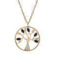 Colliers sur Artemare : Collier en plaqu&eacute; or cha&icirc;ne avec pendentif arbre de vie et oxydes bleus et blancs sertis 40+3cm