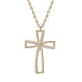 Collier en plaqu&eacute; or cha&icirc;ne avec pendentif coeur croix oxydes blancs sertis 40+3cm