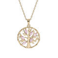 Collier en plaqu&eacute; or cha&icirc;ne avec pendentif arbre de vie et oxydes roses 40+4cm Artemare