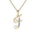 Collier en plaqu&eacute; or cha&icirc;ne avec pendentif initiale F oxydes blancs sertis 42+3cm