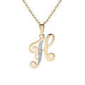 Collier en plaqu&eacute; or cha&icirc;ne avec pendentif initiale H oxydes blancs sertis 42+3cm