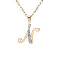 Collier en plaqu&eacute; or cha&icirc;ne avec pendentif initiale N oxydes blancs sertis 42+3cm