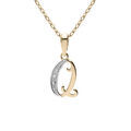 Collier en plaqu&eacute; or cha&icirc;ne avec pendentif initiale Q oxydes blancs sertis 42+3cm Artemare